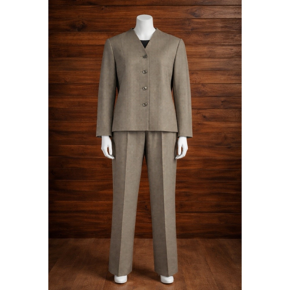 Vintage‎ 90s Larry Levine Houndstooth Pant Power Suit 18 Collarless Minimalist